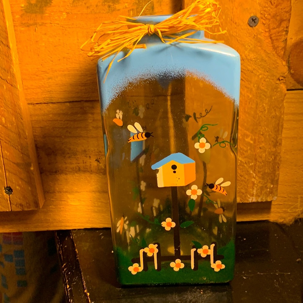 Hand painted triangle shaped vase Approximately 10 to 12 inches high